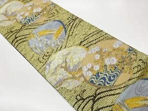 丸文流水に花菱模様織出し袋帯